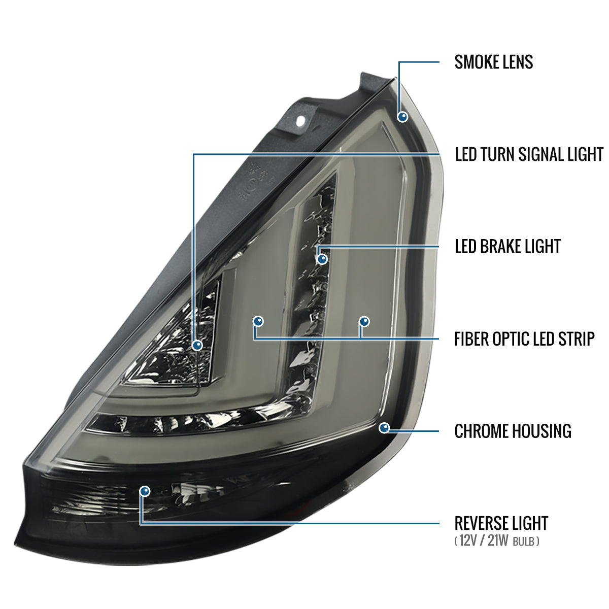 Ronnin - Compatible con Ford Fiesta Hatchback (especificaciones de EE. UU.) 2011-2013, par de conjunto de luces traseras LED completas mejoradas de reemplazo | Ahumado