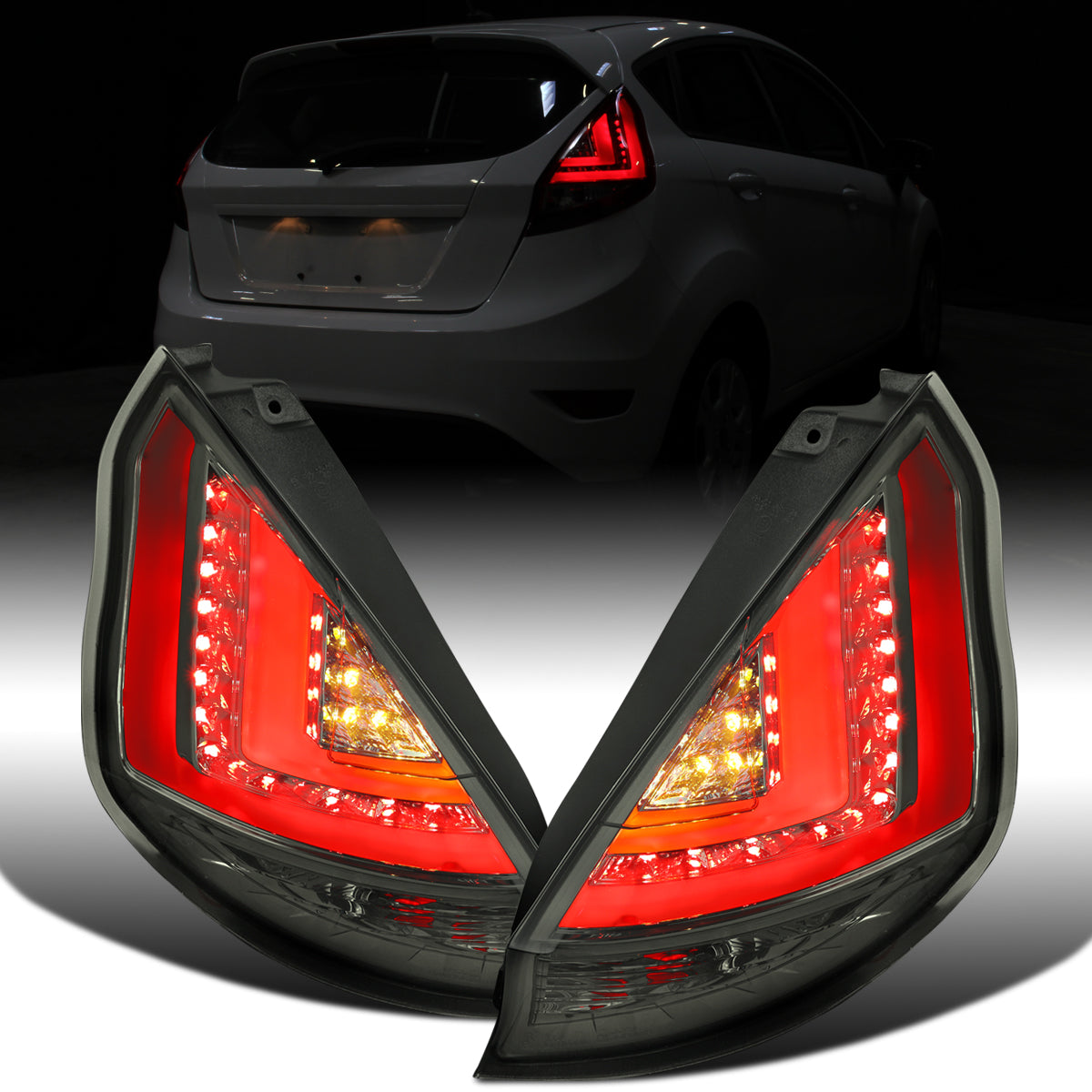 Ronnin - Compatible con Ford Fiesta Hatchback (especificaciones de EE. UU.) 2011-2013, par de conjunto de luces traseras LED completas mejoradas de reemplazo | Ahumado