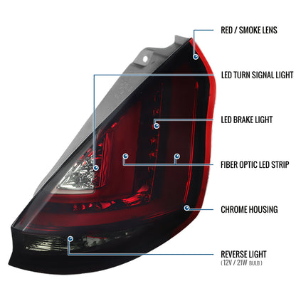 Ronnin - Se adapta a la Ford Fiesta 2011-2013 Hatchback US Spec Luces traseras LED completas Ensamblaje de reemplazo mejorado Par | Rojo Ahumado
