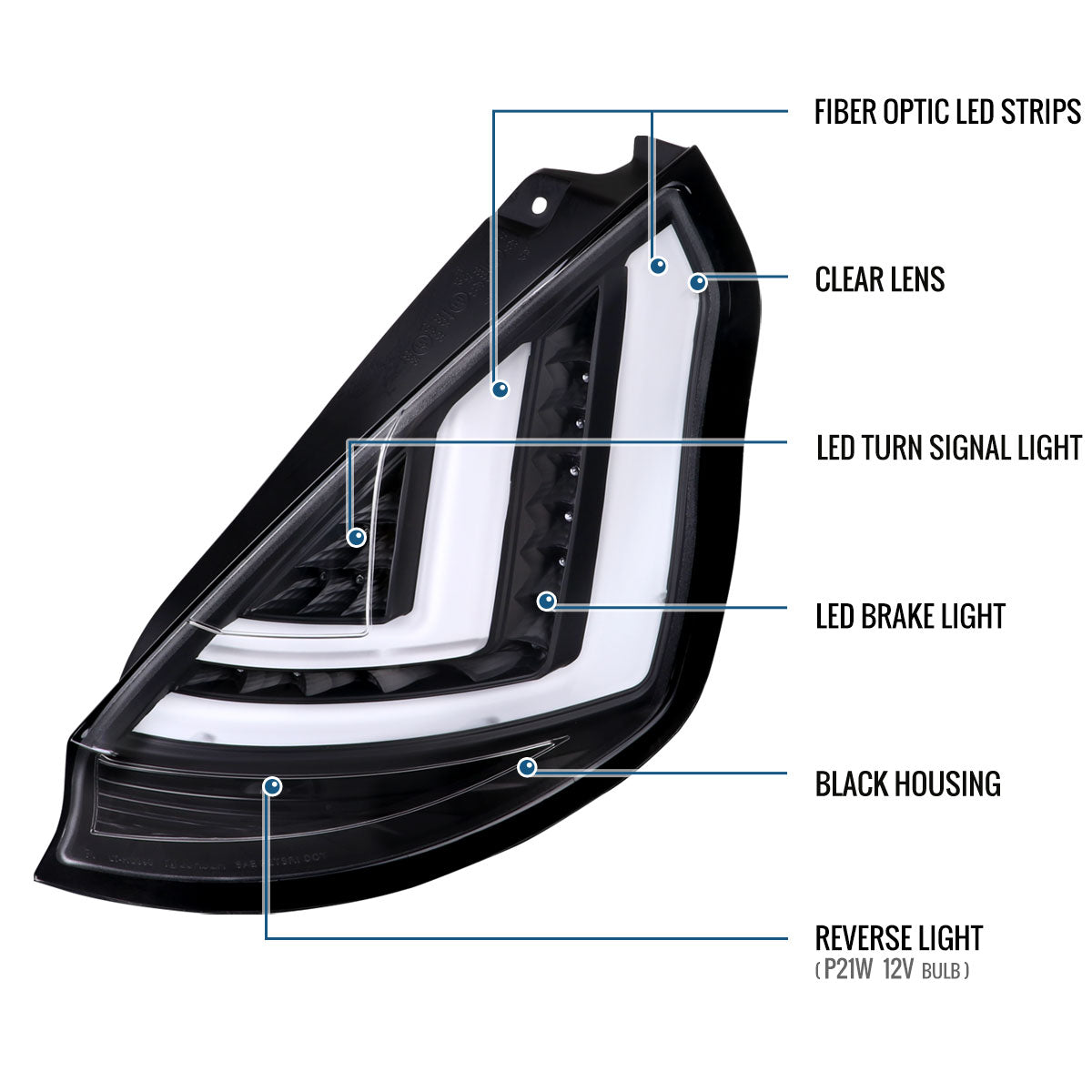 Ronnin - Se adapta a Ford Fiesta EE. UU. Hatchback 2014-2019 Montaje de luces traseras LED de repuesto mejorado, par | Negro
