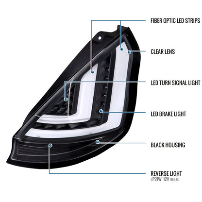 Ronnin - Se adapta a Ford Fiesta EE. UU. Hatchback 2014-2019 Montaje de luces traseras LED de repuesto mejorado, par | Negro
