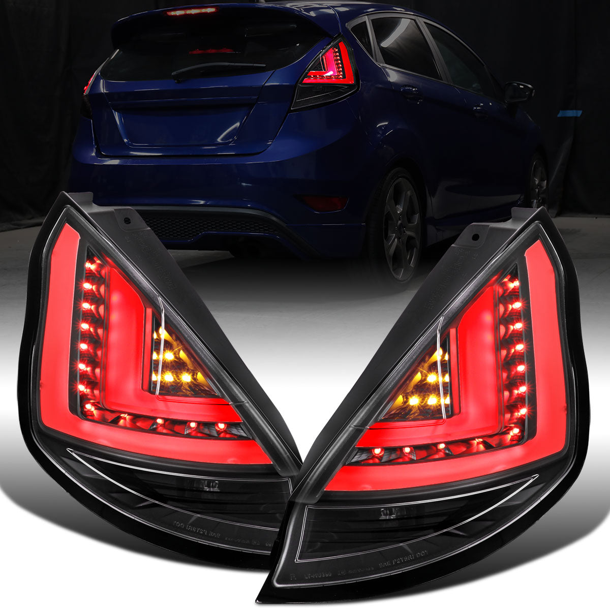 Ronnin - Se adapta a Ford Fiesta EE. UU. Hatchback 2014-2019 Montaje de luces traseras LED de repuesto mejorado, par | Negro