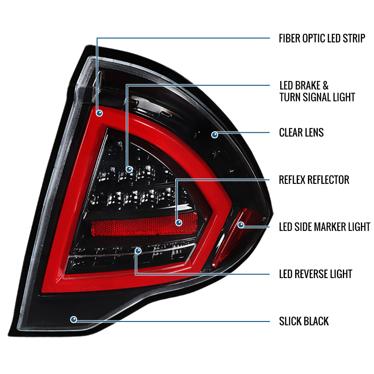 Ronnin - Se adapta a Ford Fusion 2010-2012 Juego de luces traseras LED completas de ensamblaje mejorado | Negro Brillante