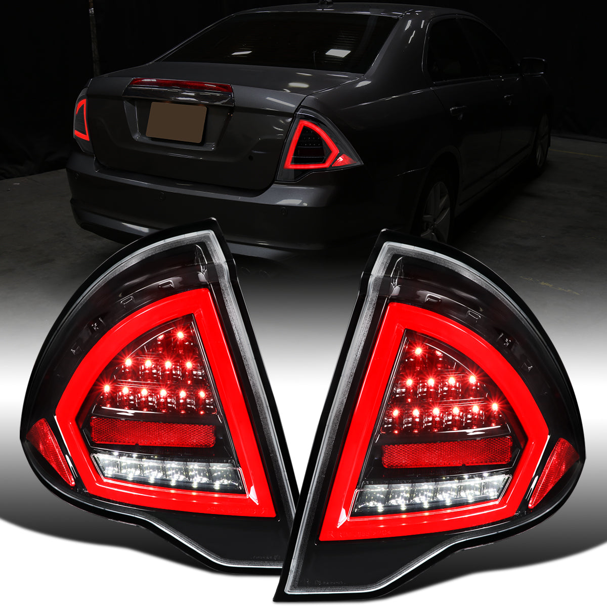 Ronnin - Se adapta a Ford Fusion 2010-2012 Juego de luces traseras LED completas de ensamblaje mejorado | Negro Brillante