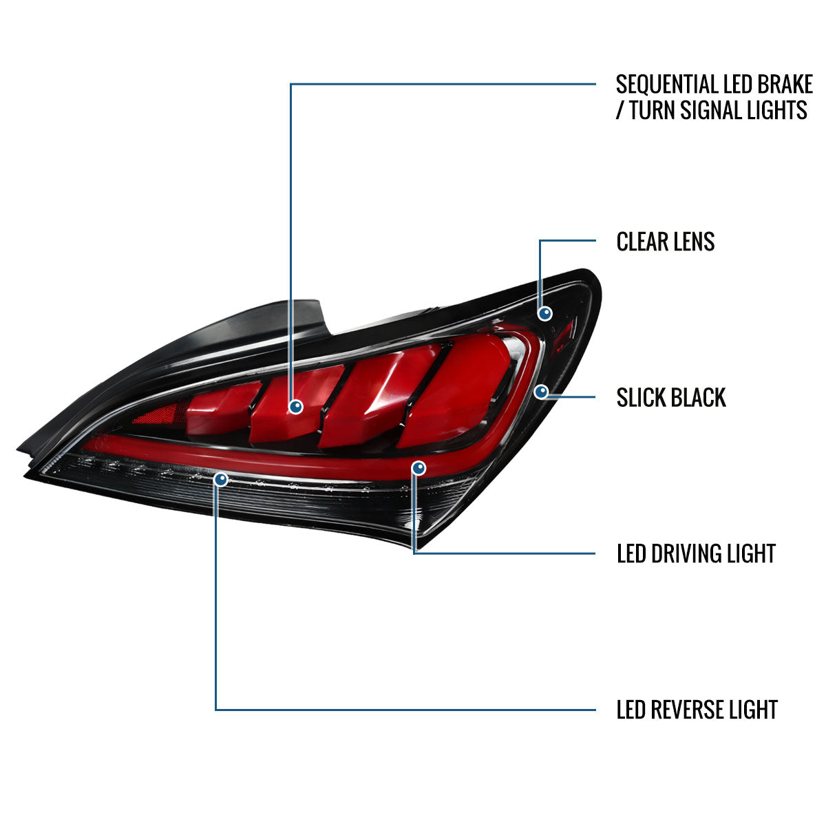 Ronnin - Compatible con Hyundai Genesis 2010-2016, mejora de luces traseras con señal de giro secuencial LED completa, par | Negro Brillante