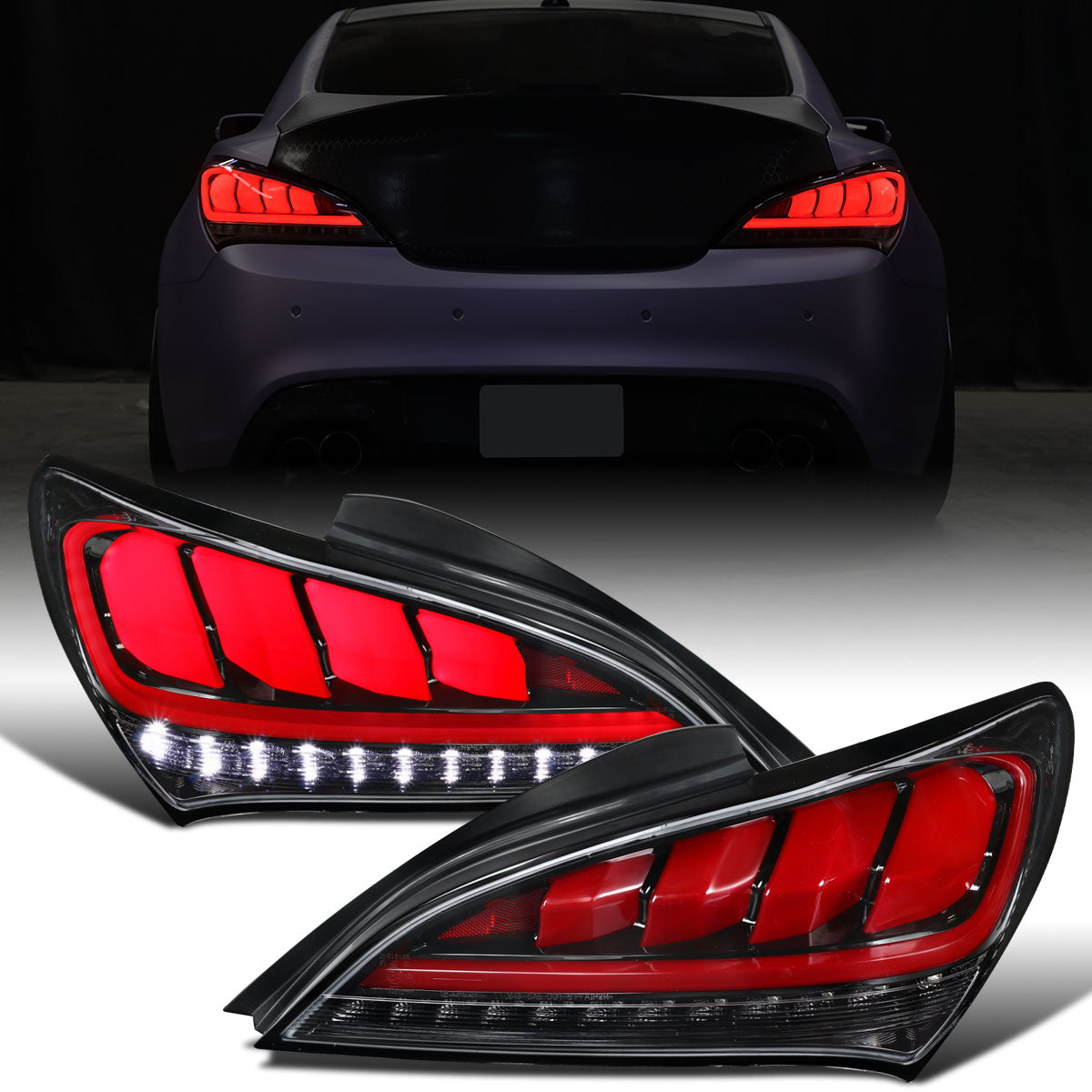 Ronnin - Compatible con Hyundai Genesis 2010-2016, mejora de luces traseras con señal de giro secuencial LED completa, par | Negro Brillante