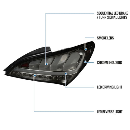 Ronnin - Se adapta a Hyundai Genesis 2010-2016 Mejora LED completo reemplazo direccionales secuenciales conjunto de luces traseras par | Ahumado
