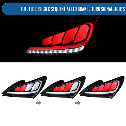 Ronnin - Compatible con Hyundai Genesis 2010-2016 Mejora Conjunto de luces traseras de señal de giro secuencial LED completo de reemplazo par | Negro | Tubo blanco