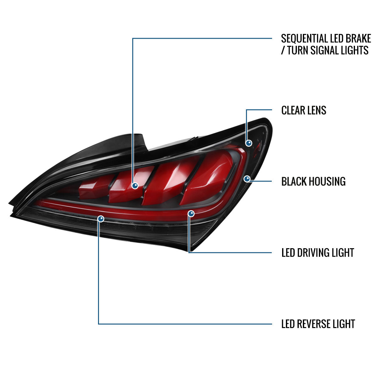 Ronnin - Compatible con Hyundai Genesis 2010-2016, mejora, reemplazo LED completo, luces traseras secuenciales, par | Negro