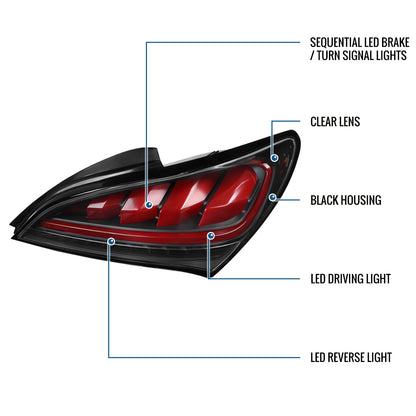 Ronnin - Compatible con Hyundai Genesis 2010-2016, mejora, reemplazo LED completo, luces traseras secuenciales, par | Negro