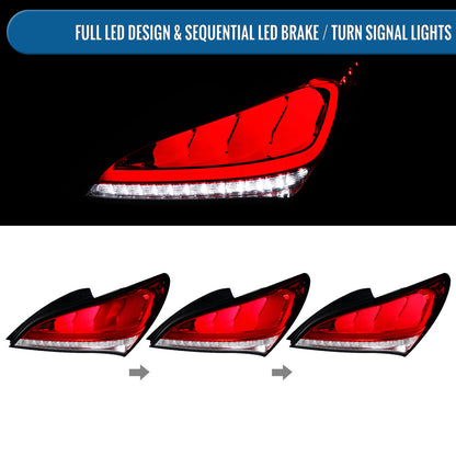 Ronnin - Compatible con Hyundai Genesis 2010-2016, mejora de luces traseras LED completas de repuesto, intermitentes secuenciales, par | Rojo