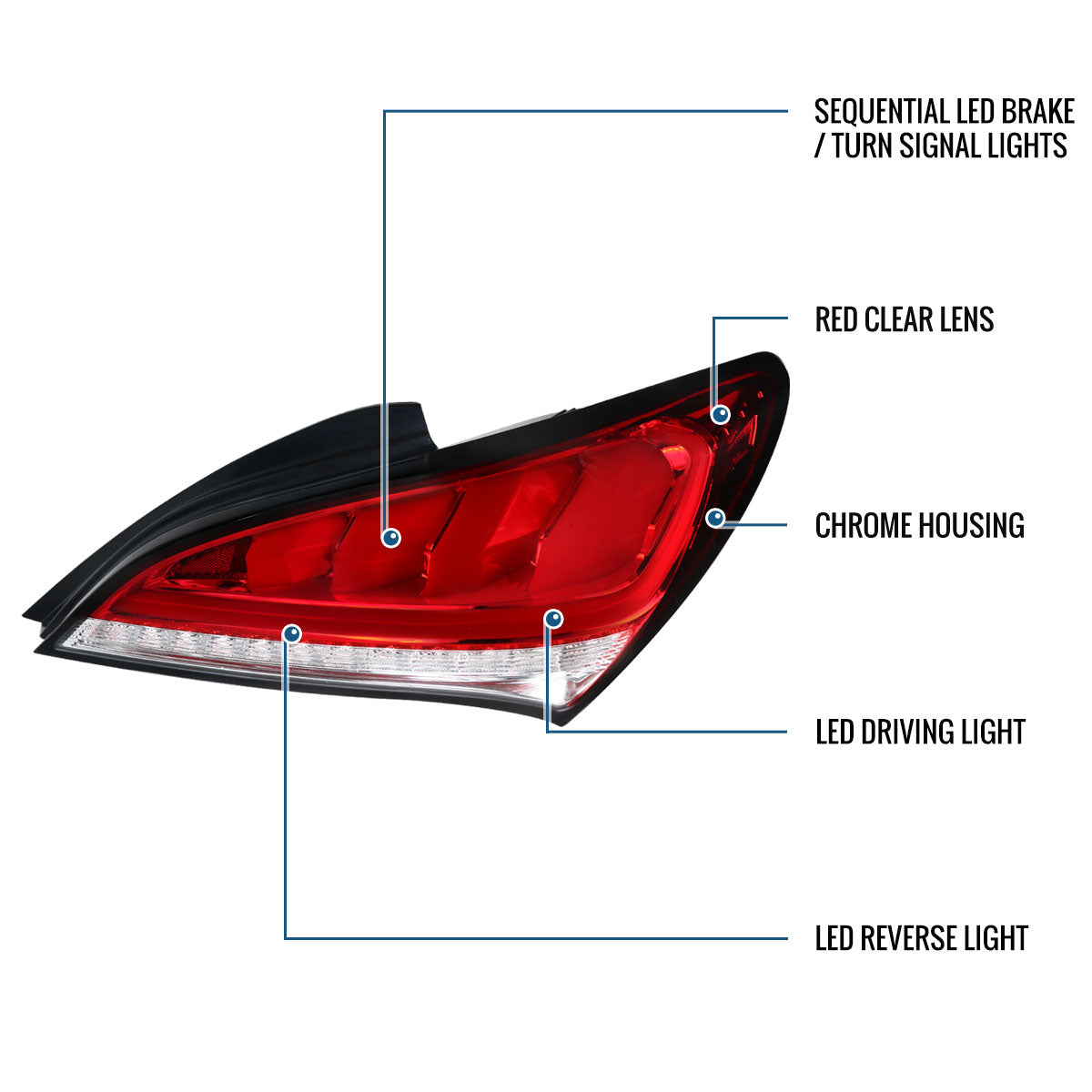 Ronnin - Compatible con Hyundai Genesis 2010-2016, mejora de luces traseras LED completas de repuesto, intermitentes secuenciales, par | Rojo