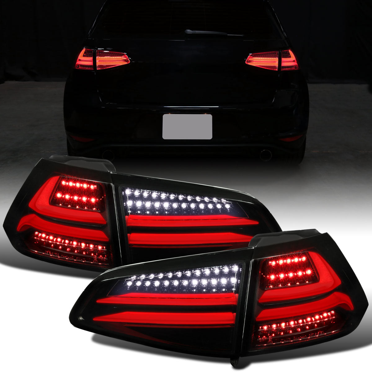 2015-2017 Volkswagen Golf GTI US Spec Upgrade Replacement Full LED Integrated Brake and Turn Signals Tail Lights Assembly Pair | Black Smoke