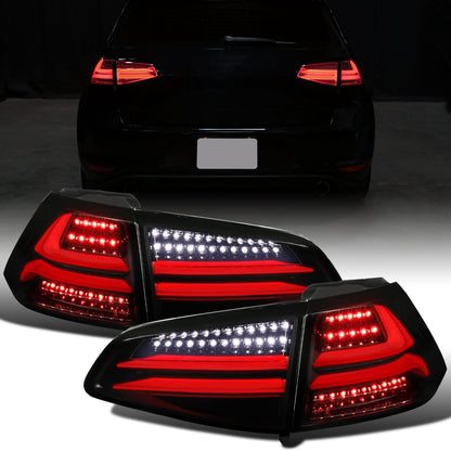 2015-2017 Volkswagen Golf GTI US Spec Upgrade Replacement Full LED Integrated Brake and Turn Signals Tail Lights Assembly Pair | Black Smoke