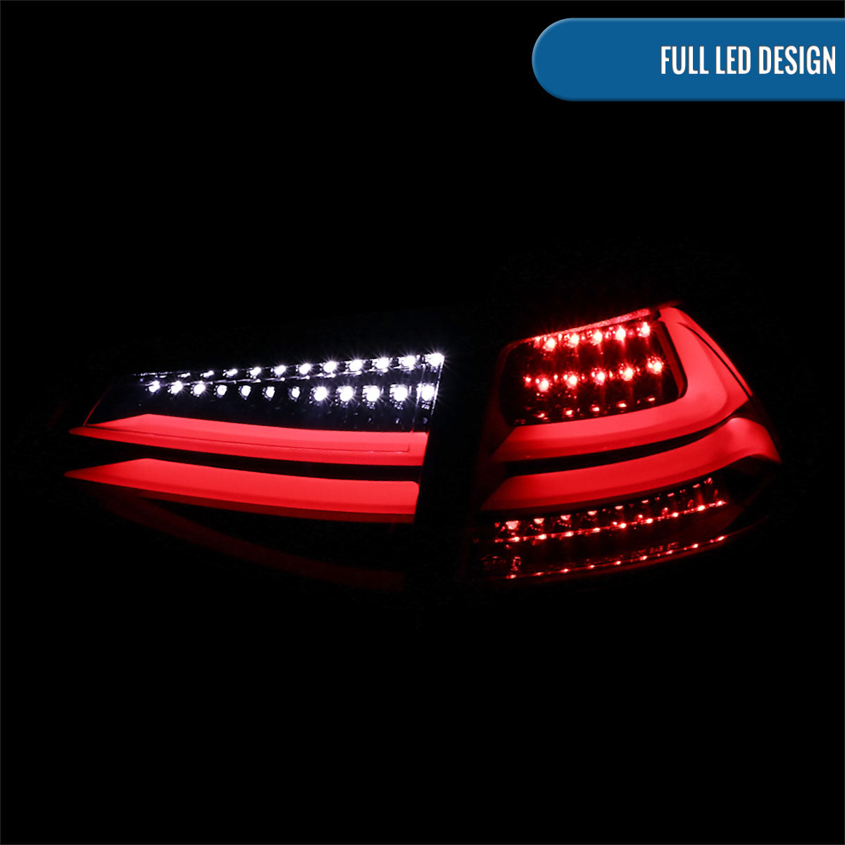 Ronnin - Compatible con Volkswagen Golf GTI 2015-2017 (especificaciones de EE. UU.) Luces traseras completas de repuesto con LED integrados de freno y direccionales, par | Negro brillante