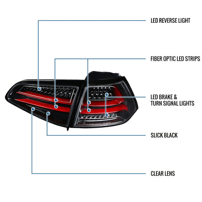 Ronnin - Compatible con Volkswagen Golf GTI 2015-2017 (especificaciones de EE. UU.) Luces traseras completas de repuesto con LED integrados de freno y direccionales, par | Negro brillante