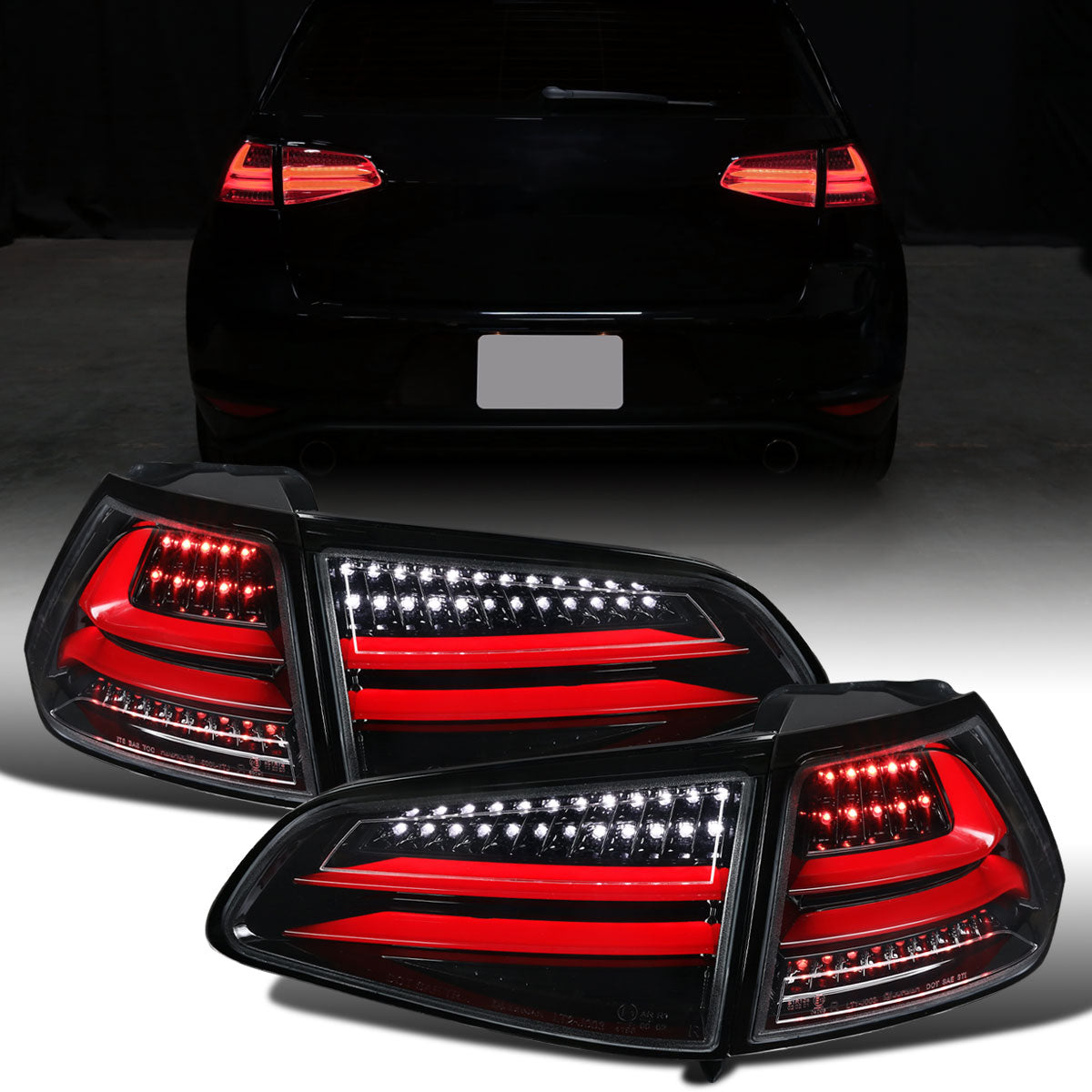Ronnin - Compatible con Volkswagen Golf GTI 2015-2017 (especificaciones de EE. UU.) Luces traseras completas de repuesto con LED integrados de freno y direccionales, par | Negro brillante