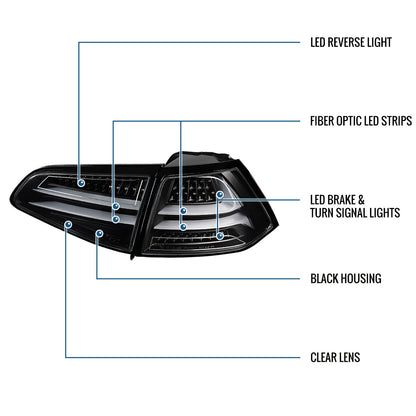 Ronnin - Compatible con Volkswagen Golf GTI versión estadounidense 2015-2017 Mejora de reemplazo Par de conjuntos de luces traseras LED integradas completas de freno y direccionales | Negro