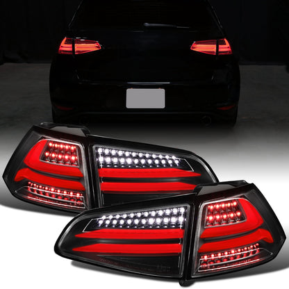 Ronnin - Compatible con Volkswagen Golf GTI versión estadounidense 2015-2017 Mejora de reemplazo Par de conjuntos de luces traseras LED integradas completas de freno y direccionales | Negro