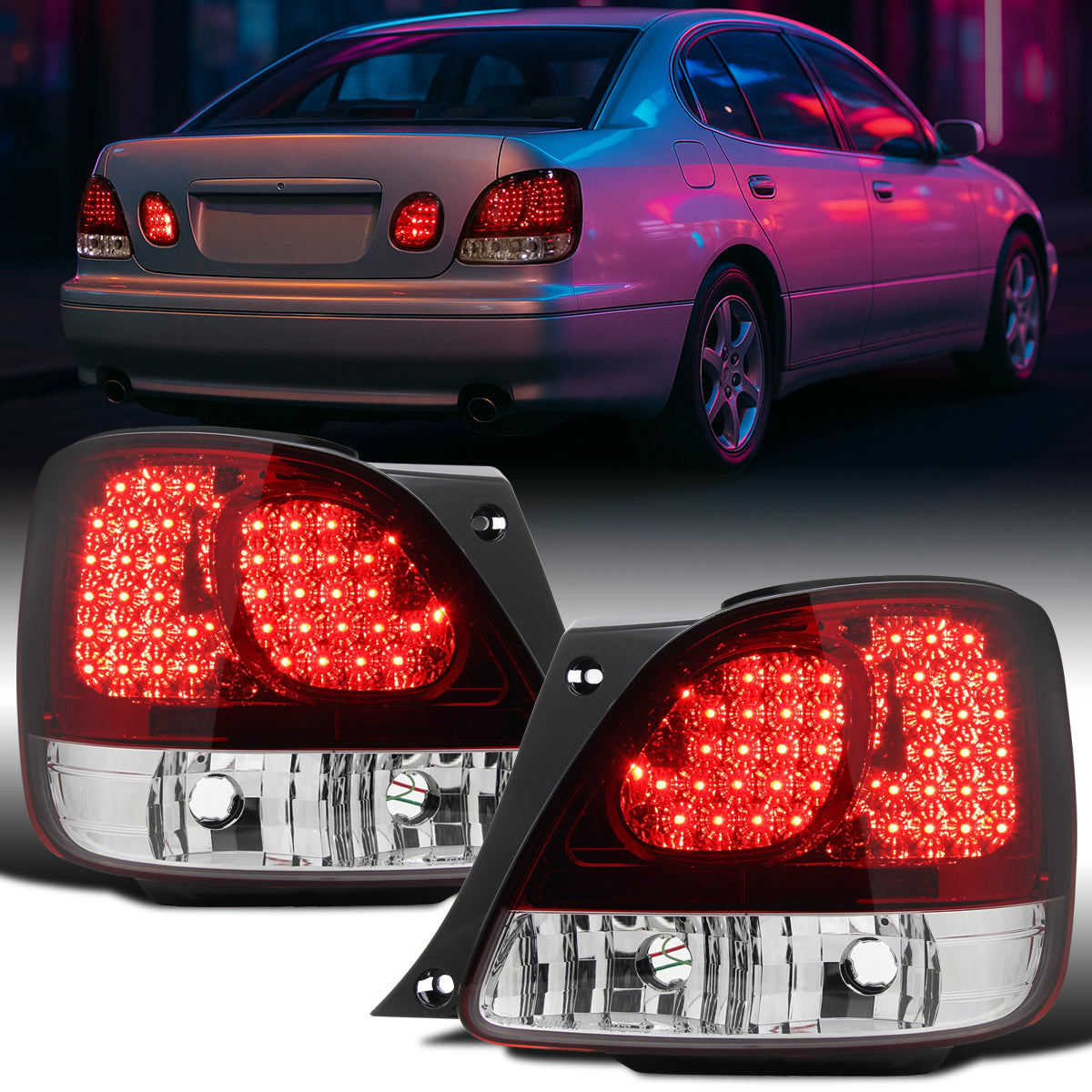 Ronnin - Compatible con Lexus GS300 GS400 GS430 1998-2005 Par de luces traseras de repuesto LED para freno | Rojas