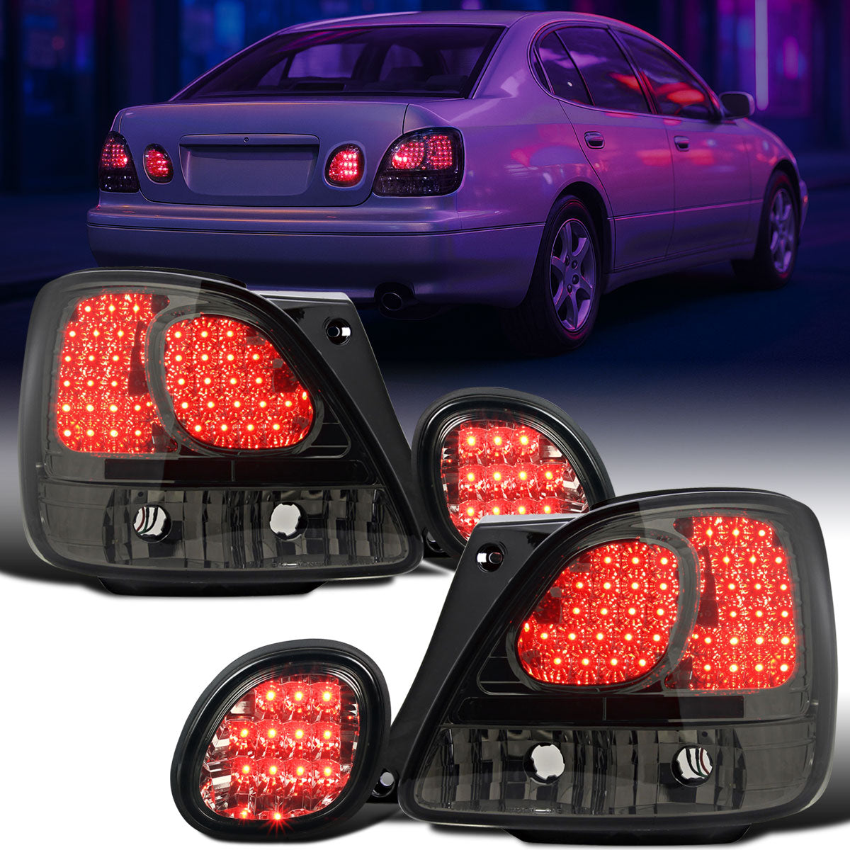 Ronnin - Compatible con Lexus GS300 GS400 GS430 (1998-2005), luces traseras de repuesto, luces de freno LED y luces de maletero, par | Ahumado