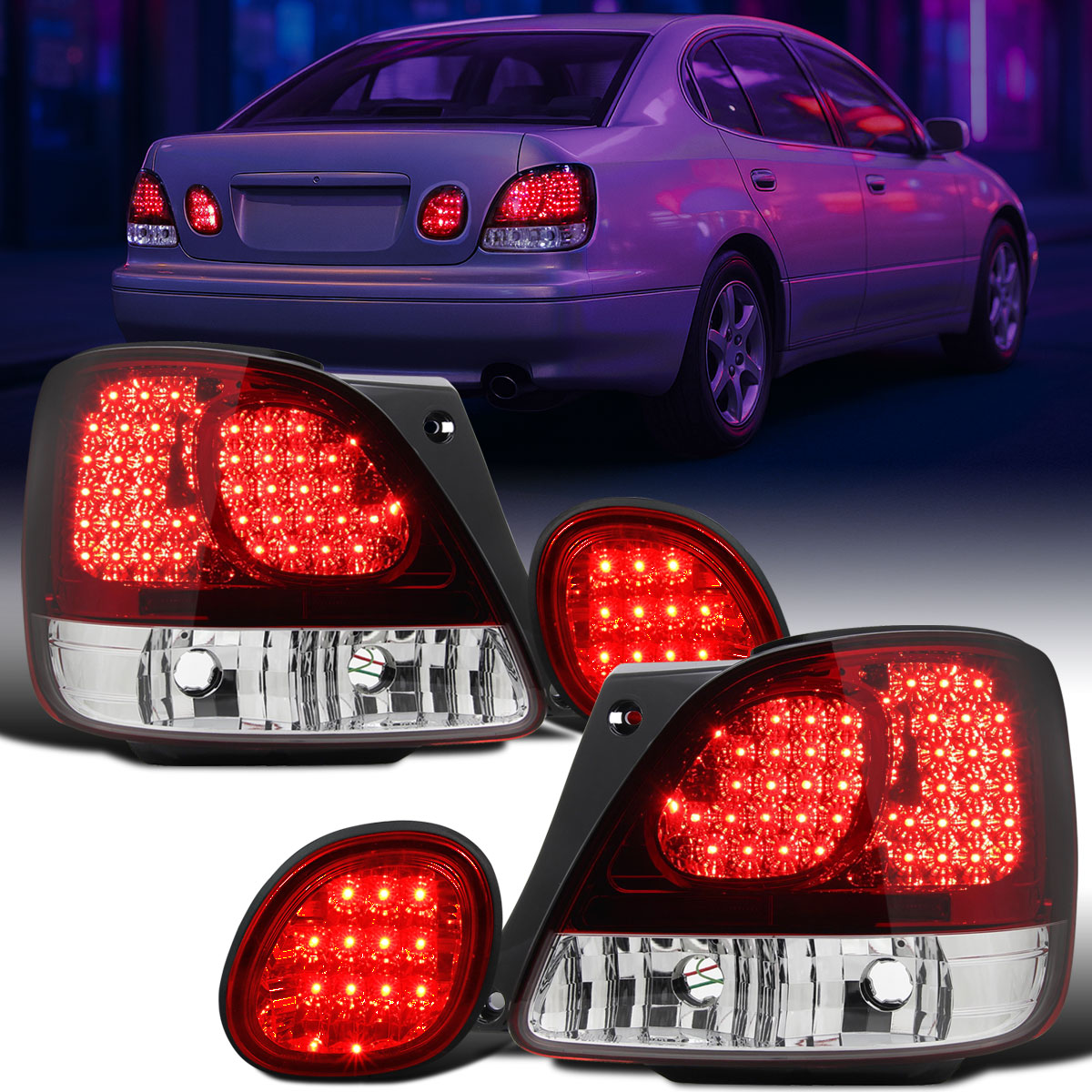 Ronnin - Se adapta a luces traseras de repuesto LED para freno y conjunto de luces de maletero para Lexus GS300 GS400 GS430 de 1998-2005 | Rojo