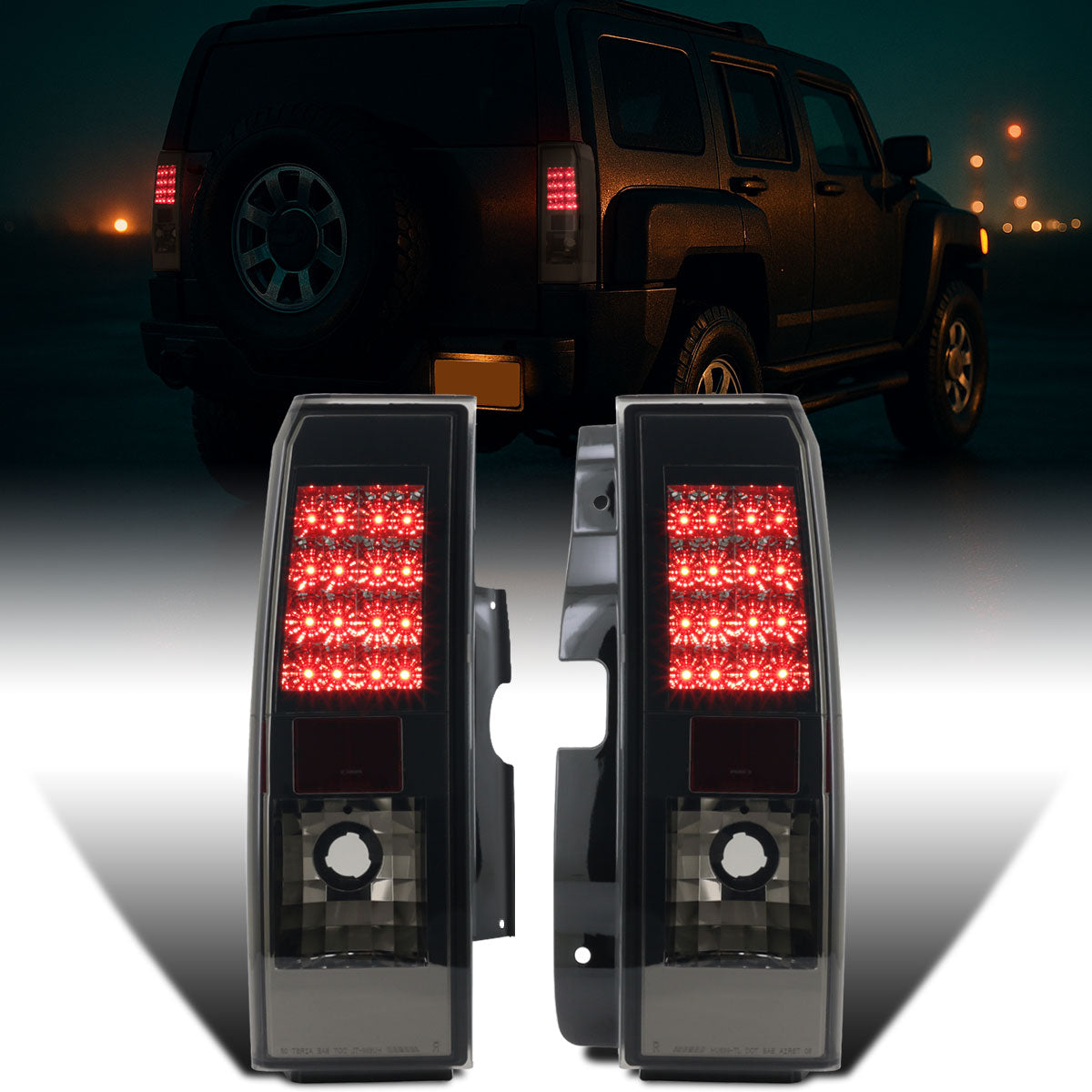 Ronnin - Compatible con Hummer H3 2005-2010 Luces traseras LED integradas de freno e intermitentes, par de luces traseras de repuesto | Ahumado