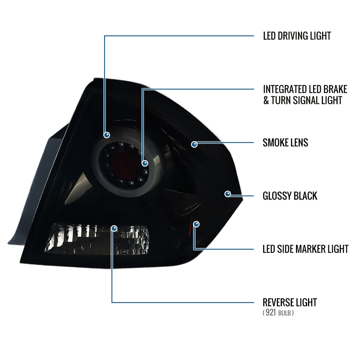 Ronnin - Compatible con Chevy Impala Limited 2006-2016 Par de Conjuntos de Luces Traseras LED de Freno y Direccionales Integradas de Reemplazo Mejorado | Negro Humo