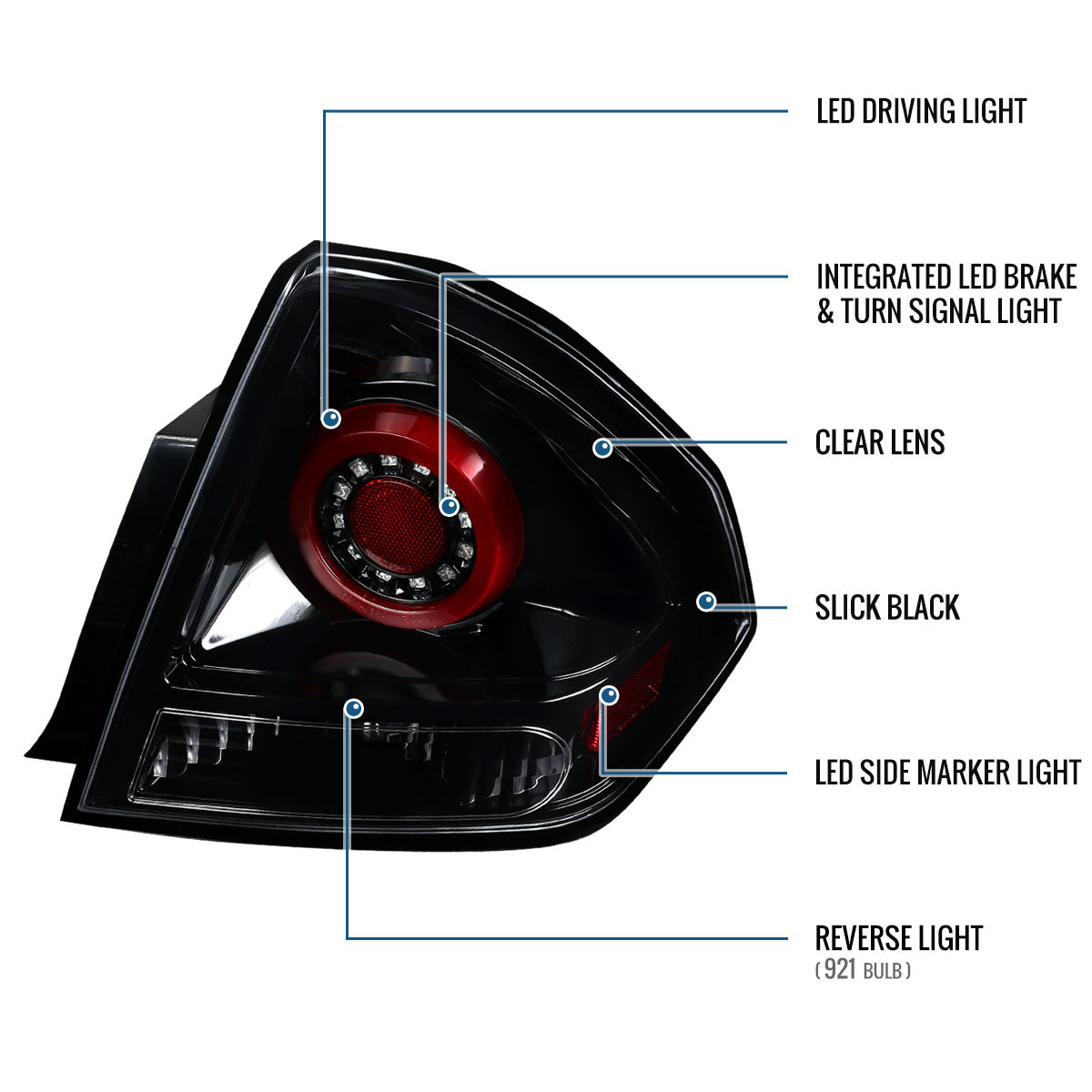 Ronnin - Compatible con Chevy Impala Limited 2006-2016 Mejora de repuesto LED integrado de luces traseras con freno y direccionales par | Negro brillante