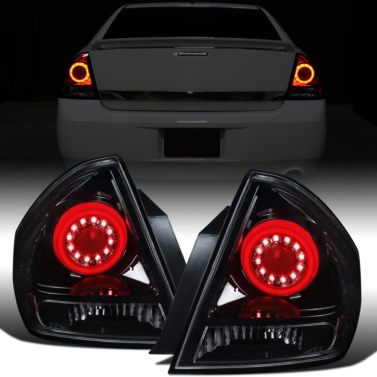 Ronnin - Compatible con Chevy Impala Limited 2006-2016 Mejora de repuesto LED integrado de luces traseras con freno y direccionales par | Negro brillante