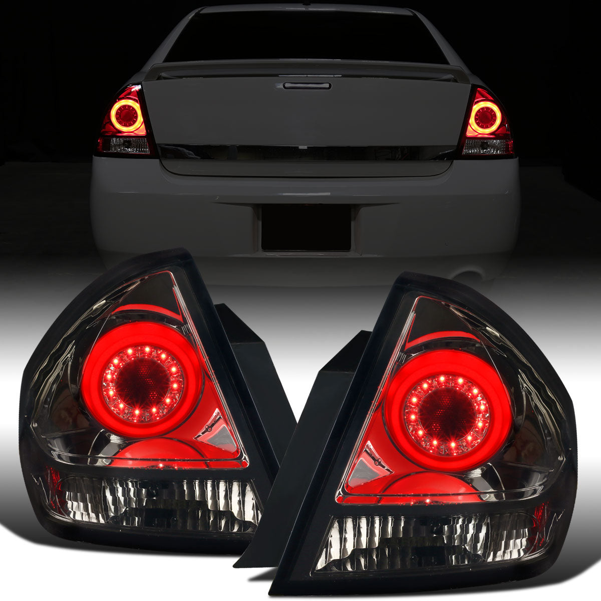 Ronnin - Compatible con Chevy Impala Limited 2006-2016 Luces traseras LED integradas de freno y direccionales de repuesto mejoradas | Juego de 2 | Ahumado