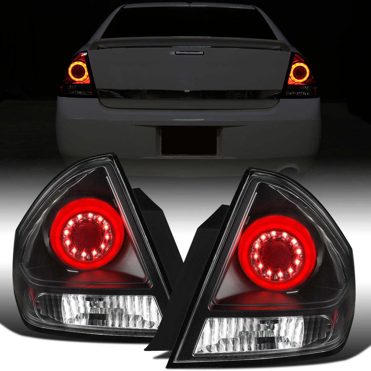 Ronnin - Compatible con Chevrolet Impala Limited 2006-2016 Luces traseras LED de repuesto mejoradas con intermitentes y freno integrados | Par negro