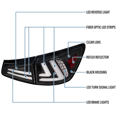 Ronnin - Compatible con Lexus IS250 IS350 (2006-2008) y Lexus IS F (2008-2013) versión estadounidense. Par de luces traseras LED completas de repuesto mejoradas | Negras | Tubo blanco