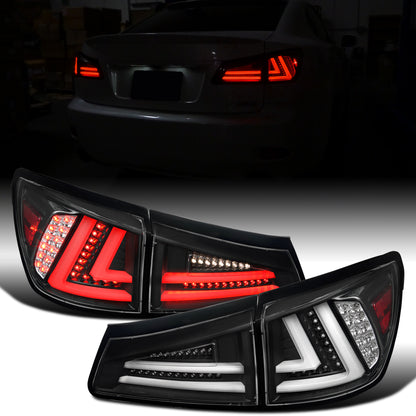 Ronnin - Compatible con Lexus IS250 IS350 (2006-2008) y Lexus IS F (2008-2013) versión estadounidense. Par de luces traseras LED completas de repuesto mejoradas | Negras | Tubo blanco