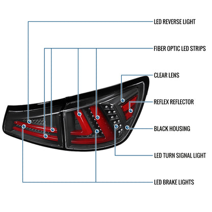 Ronnin - Compatible con Lexus IS250 IS350 2006-2008 Lexus IS F 2008-2013 Especificaciones de EE. UU. Montaje de luces traseras LED completas de repuesto mejorado Par | Negro