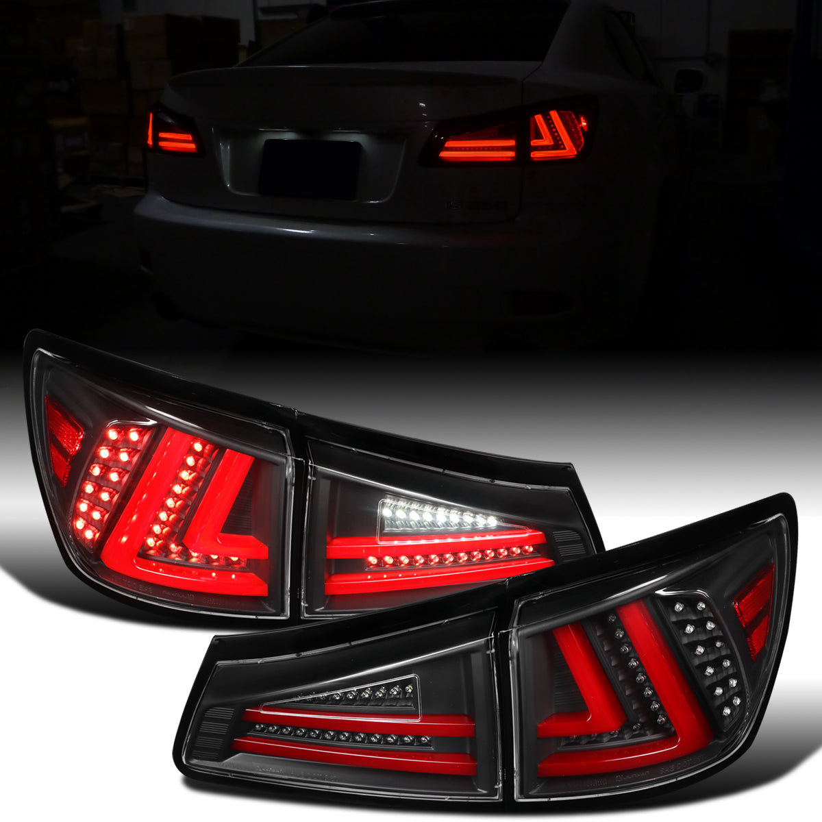 Ronnin - Compatible con Lexus IS250 IS350 2006-2008 Lexus IS F 2008-2013 Especificaciones de EE. UU. Montaje de luces traseras LED completas de repuesto mejorado Par | Negro