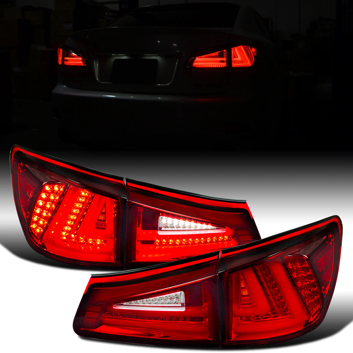 Ronnin - Compatible con Lexus IS250 IS350 2006-2008 y Lexus IS F 2008-2013, modelo estadounidense. Par de luces traseras LED completas de repuesto mejoradas | Rojo