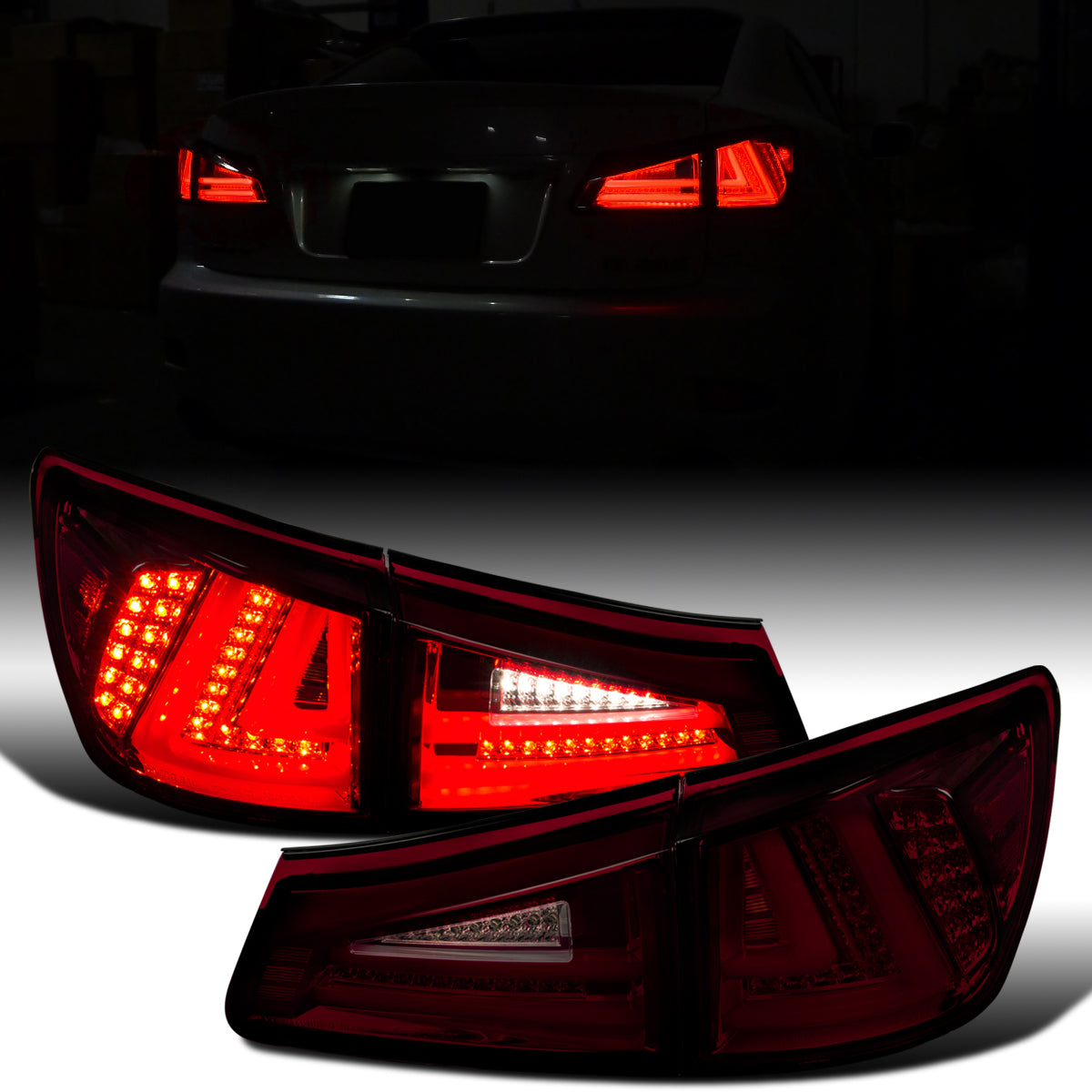 Ronnin - Compatible con Lexus IS250 IS350 2006-2008 Lexus IS F 2008-2013 (versión de EE. UU.). Par de luces traseras LED completas de repuesto mejoradas | Rojo ahumado