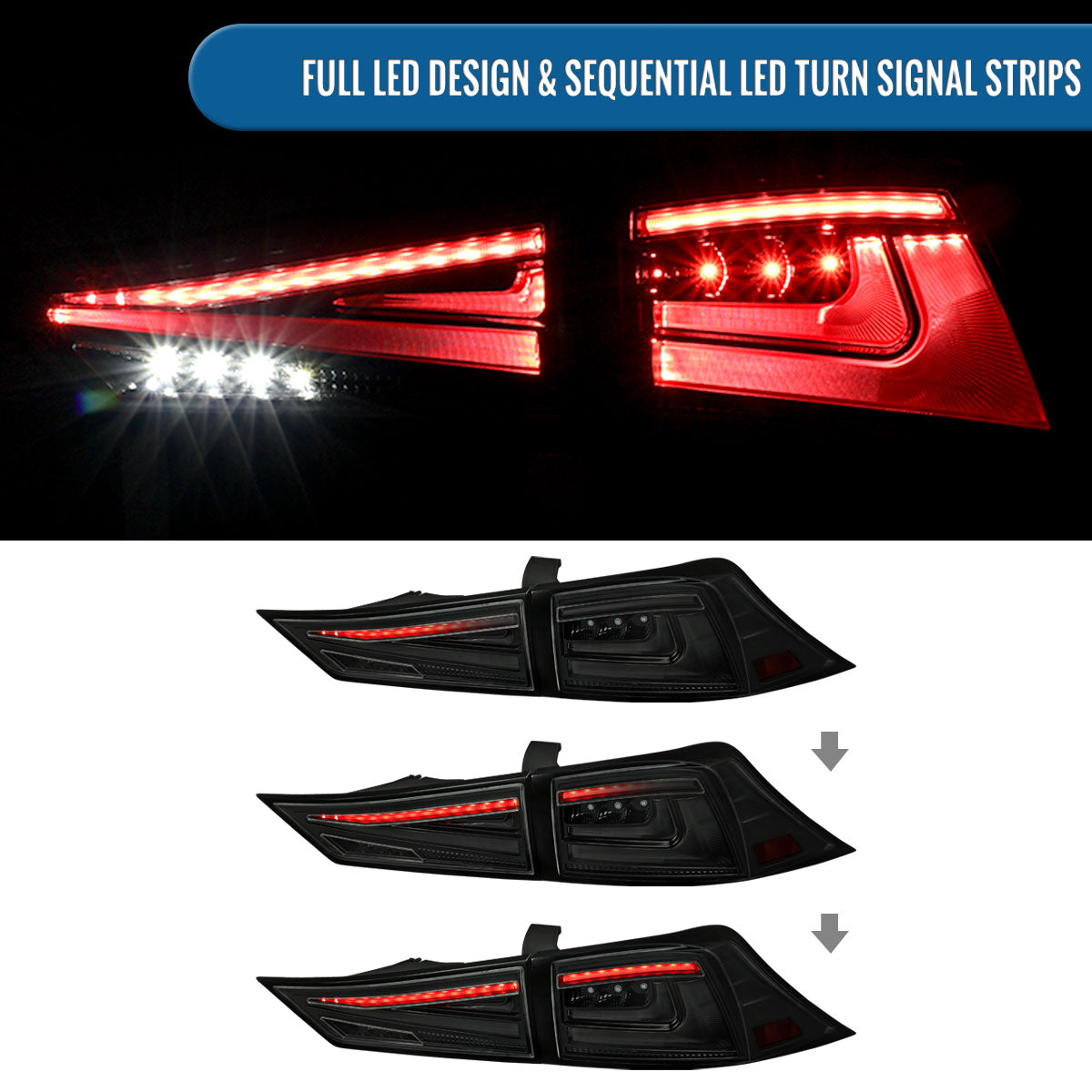 Ronnin - Compatible con Lexus IS250 IS350 2014-2017 Luces traseras LED completas mejoradas con intermitentes secuenciales, par | Negro Humo