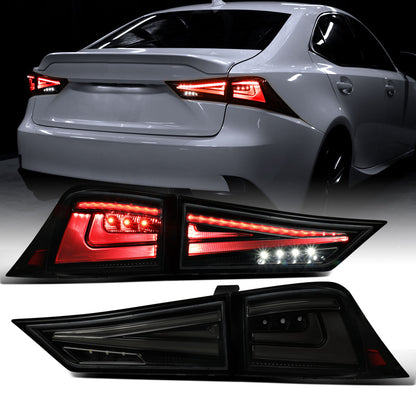 Ronnin - Compatible con Lexus IS250 IS350 2014-2017 Luces traseras LED completas mejoradas con intermitentes secuenciales, par | Negro Humo