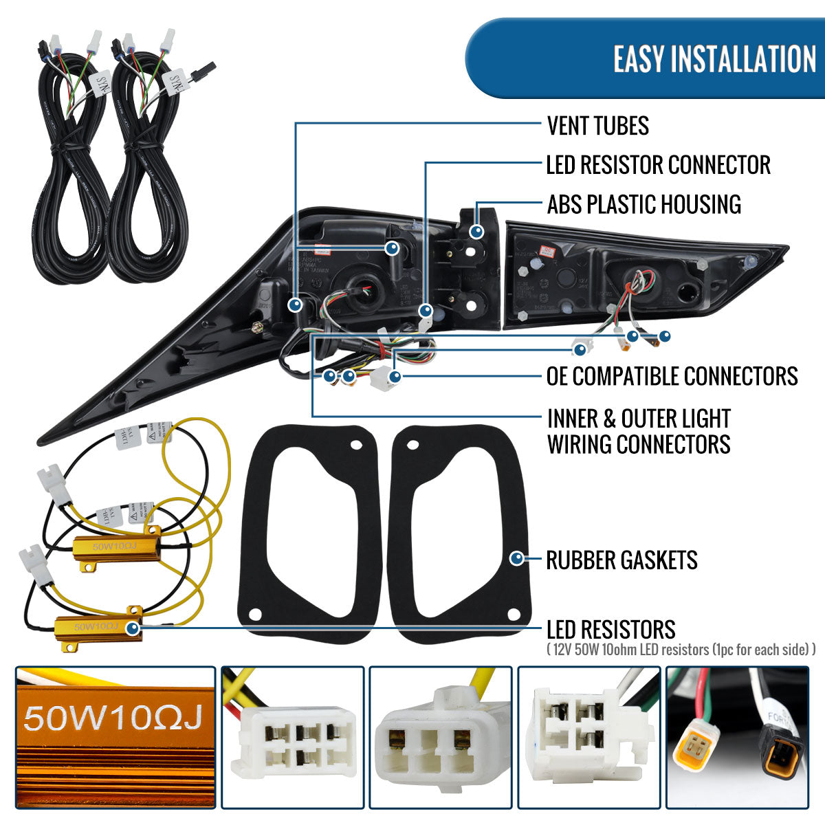 Ronnin - Compatible con Lexus IS250 IS350 2014-2017, conjunto de luces traseras con intermitentes secuenciales Full LED, par | Negro brillante