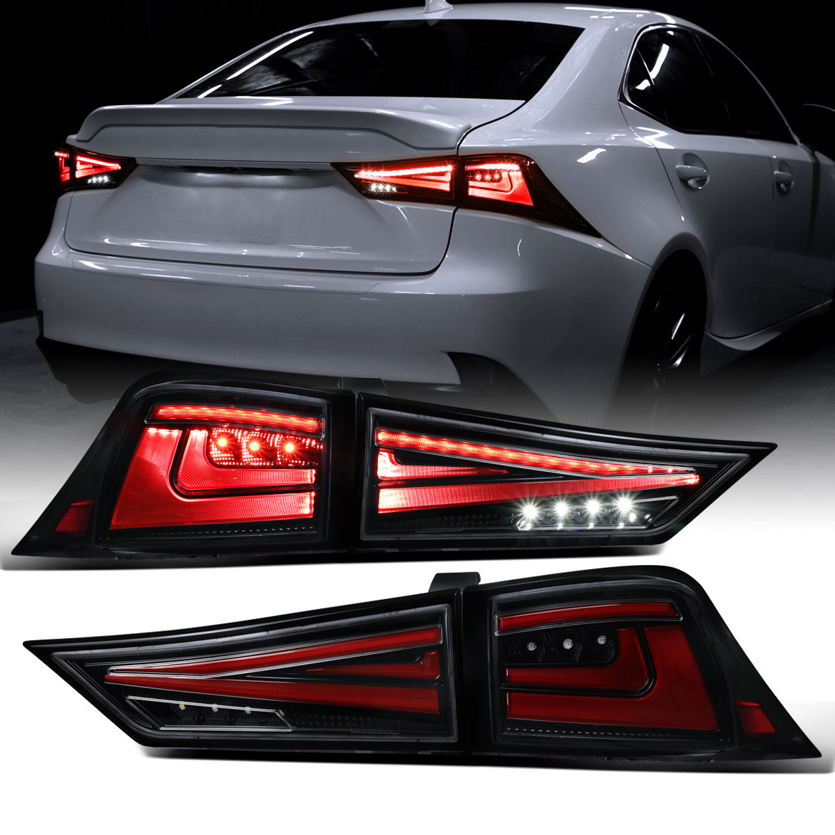 Ronnin - Compatible con Lexus IS250 IS350 2014-2017, conjunto de luces traseras con intermitentes secuenciales Full LED, par | Negro brillante