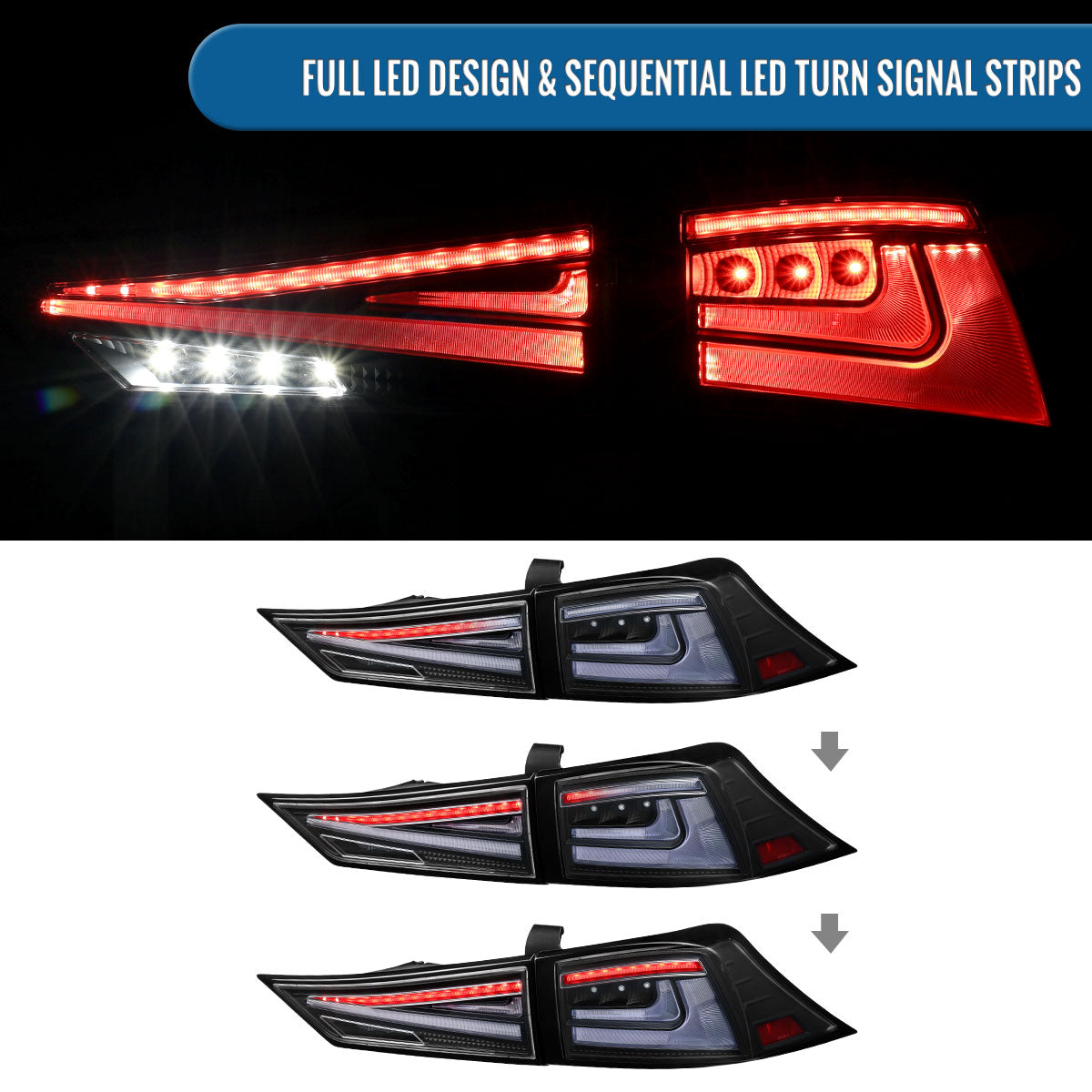 2014-2017 Lexus IS250 IS350 Upgrade Full LED Sequential Turn Signals Tail Lights Assembly Pair | Black
