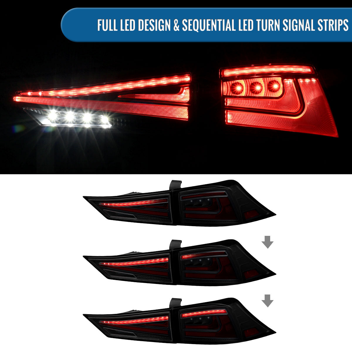 2014-2017 Lexus IS250 IS350 Upgrade Full LED Sequential Turn Signals Tail Lights Assembly Pair | Black Smoke