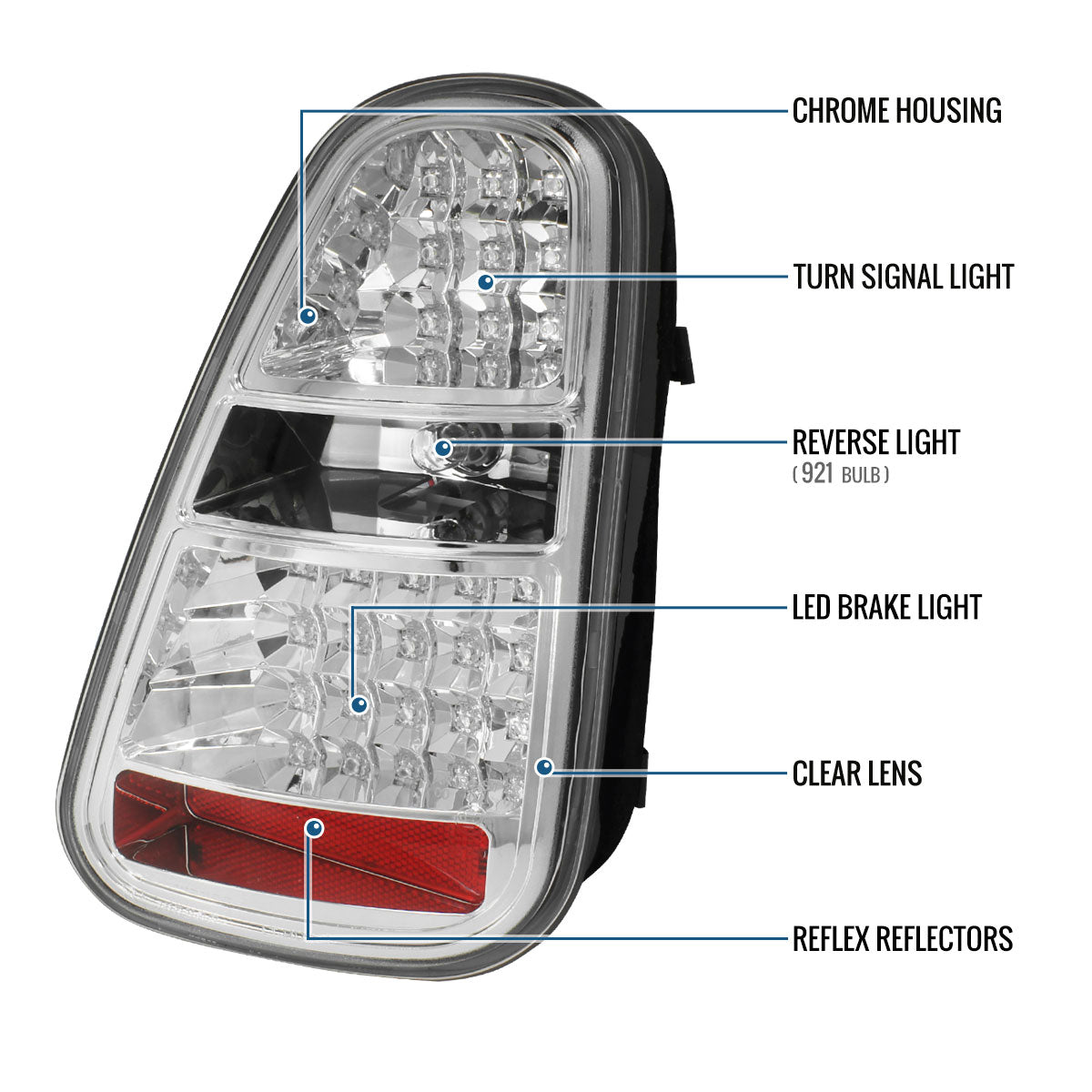 Ronnin - Fits 2005-2006 Mini Cooper S Upgrade Replacement LED Tail Lights Assembly Pair | Chrome