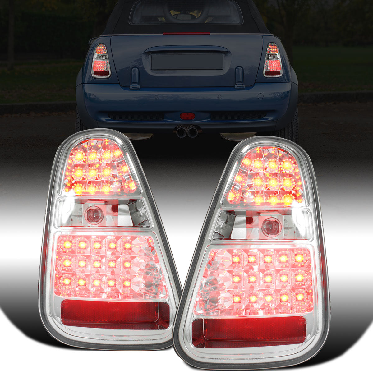 Ronnin - Fits 2005-2006 Mini Cooper S Upgrade Replacement LED Tail Lights Assembly Pair | Chrome