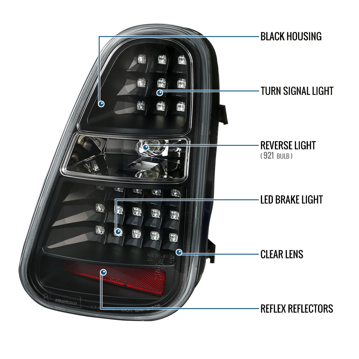 Ronnin - Fits 2005-2006 Mini Cooper S Upgrade Replacement LED Tail Lights Assembly Pair | Black