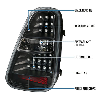 Ronnin - Fits 2005-2006 Mini Cooper S Upgrade Replacement LED Tail Lights Assembly Pair | Black