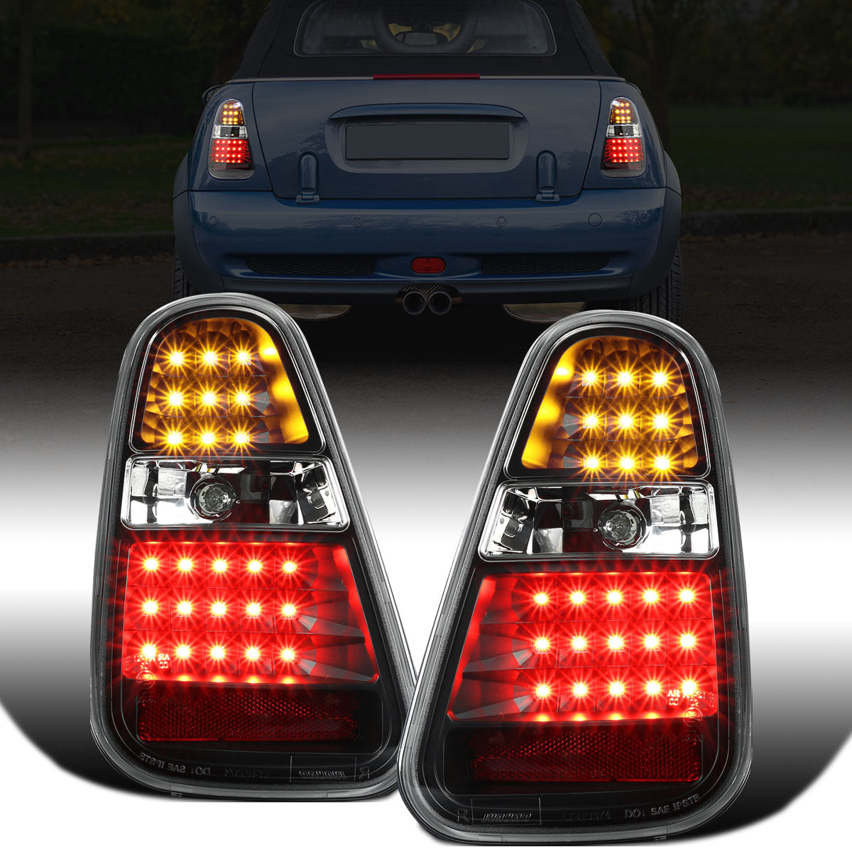 Ronnin - Fits 2005-2006 Mini Cooper S Upgrade Replacement LED Tail Lights Assembly Pair | Black