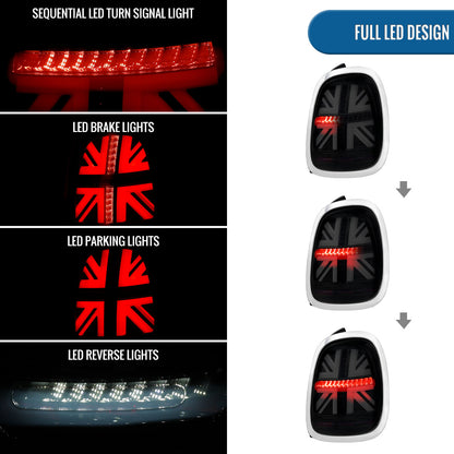 2014-2022 Mini Cooper Full LED Sequential Turn Signals Tail Lights Pair | Gloss Smoke